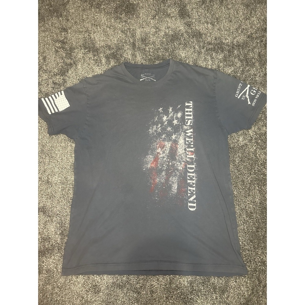 Grunt Style This We'll Defend T Shirt Mens L USA Flag Rifle Military Patriotic
